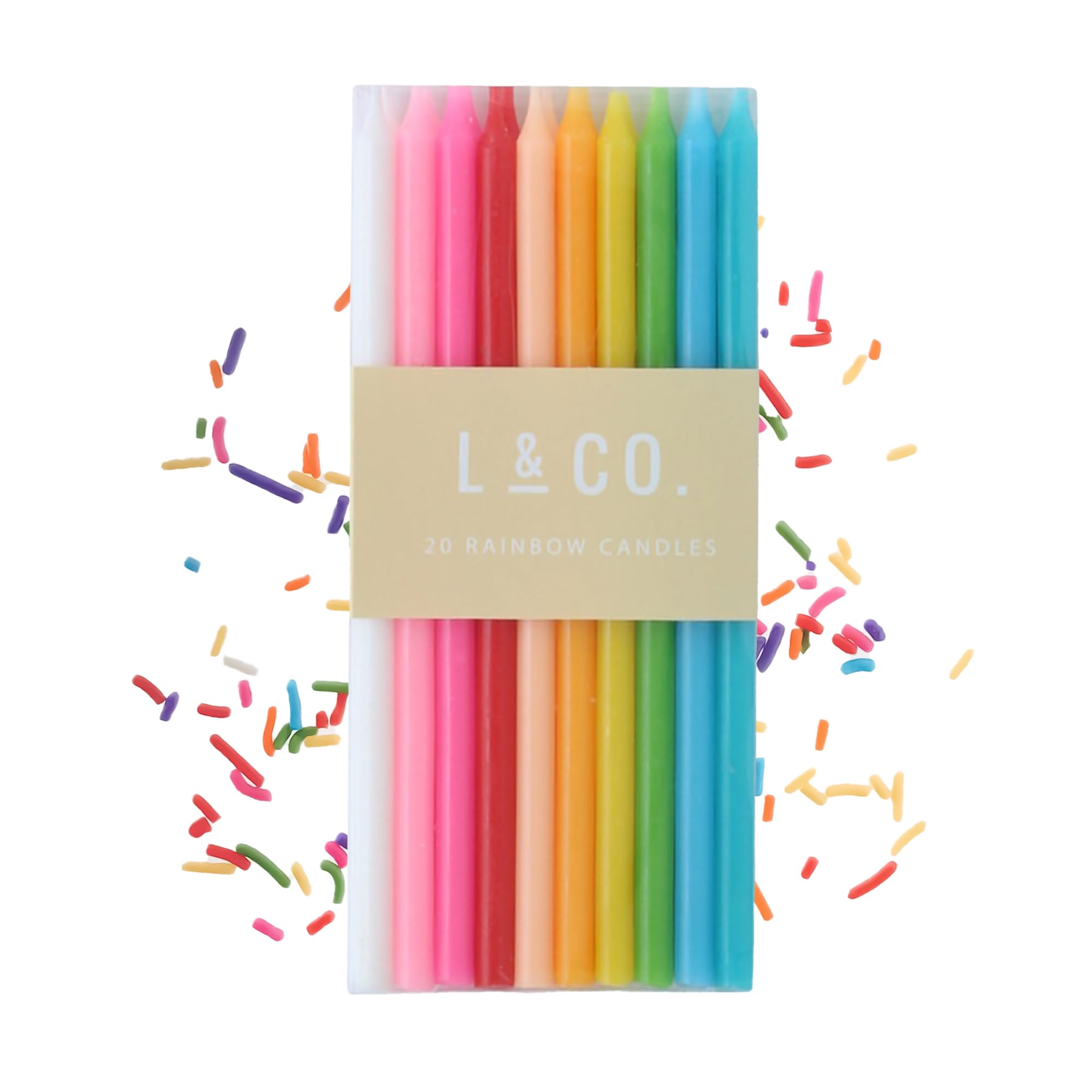 Photo 1 of Sisterly Market 20 Count Tall Skinny Rainbow Birthday Cake Candles for Birthday Wedding Party Cakes Decorations