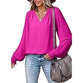 Dokotoo Womens Blouses Dressy Casual Flowy Boho Tops V Neck Long Sleeve Shirts