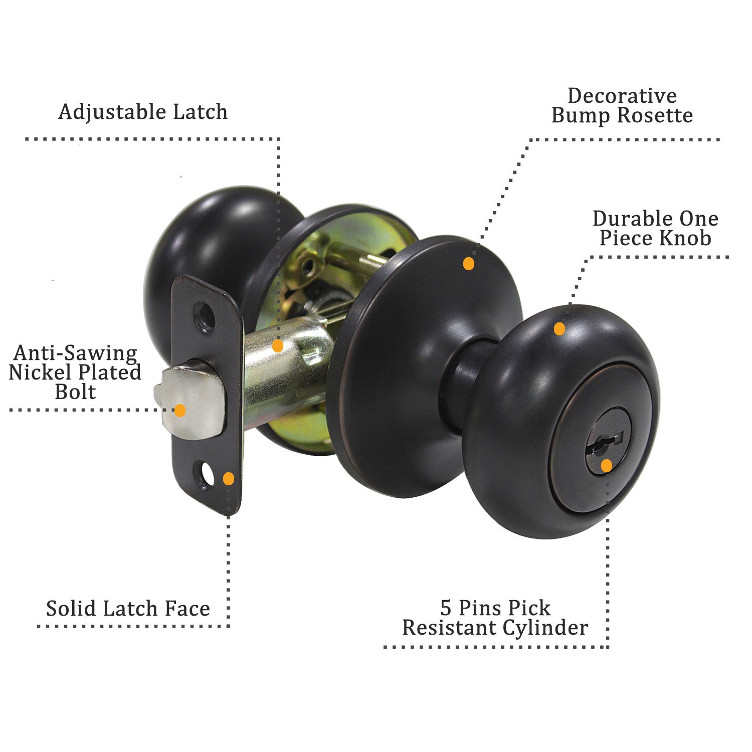 Oil Rubbed Bronze Keyed Alike Entry Door Knob Interior Door Handle With Lock And Key For Bedroom Bathroom Stainless Steel Security Single Cylinder