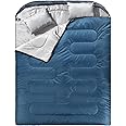 MEREZA Double Sleeping Bag for Adults Mens with Pillow, XL Queen Size Two Person Sleeping Bag for All Season Camping Hiking Backpacking 2 Person Sleeping Bags for Cold Weather & Warm