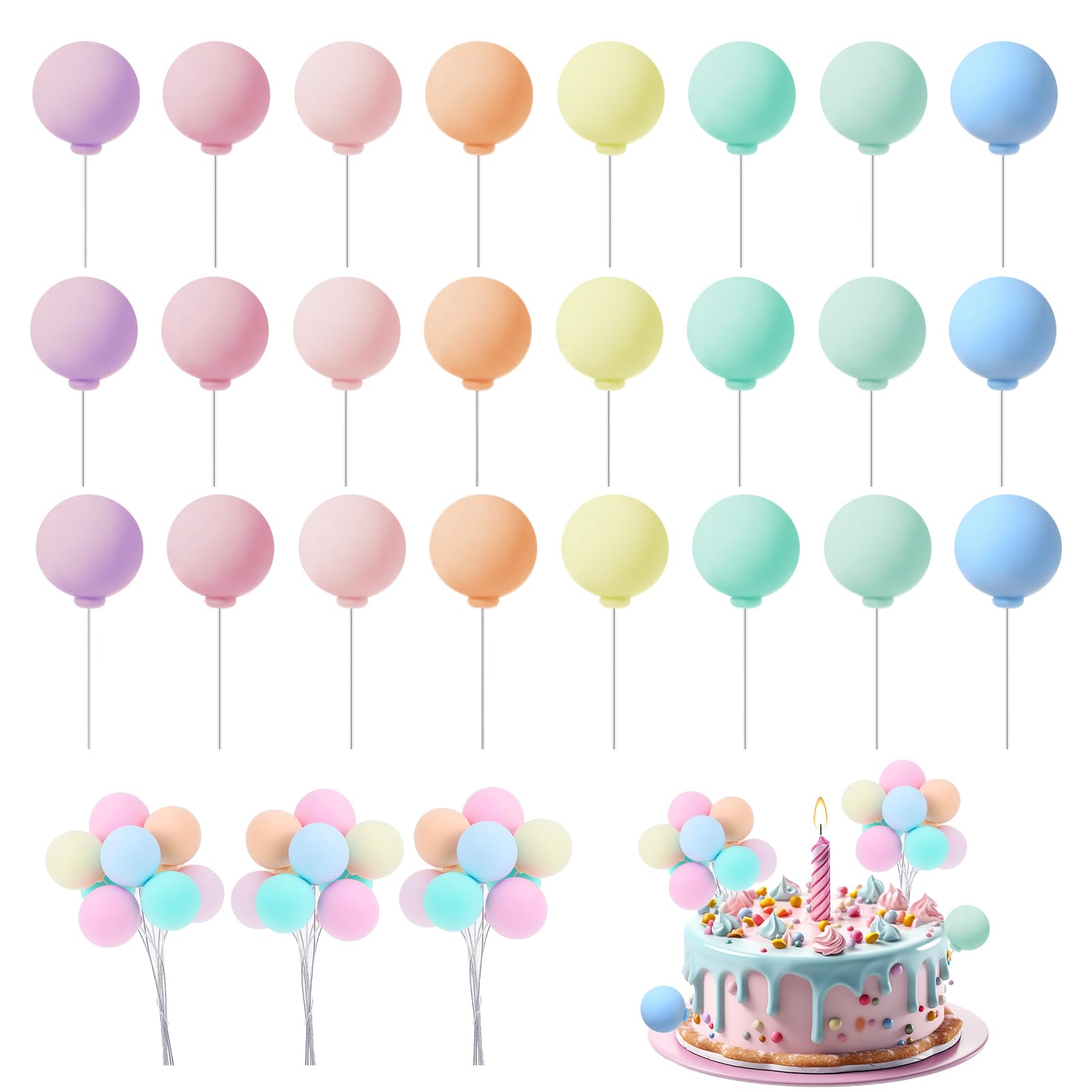 Photo 1 of Tyqour 24Pcs Balloon Cake Topper Balls Cupcake Toppers DIY Cake Insert Topper Cake Balls Decorations for Birthday Baby Shower Wedding Anniversary Party Cake Decorations