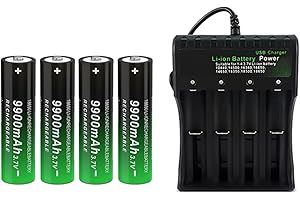 CPZZ 3.7v 18650 Rechargeable Battery 9900mah Button top with 3.7volt Battery (4bay+4pack Battery 0306)