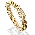 Jxlepe Mens Miami Cuban Link Chain 18K Gold 15mm Stainless Steel Curb Necklace with cz Diamond Chain Choker