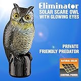 Eliminator Pest Control Scarecrow Owl Decoy Repeller & Deterrent with Scary Lighted Eyes + Frightening Sound – Solar Powered & Motion Activated – Scares Away Birds, Rabbits, Squirrels, Etc. [UPGRADED]