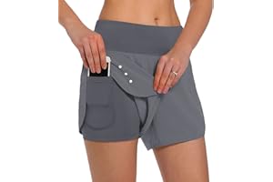 Ksmien Women's 2 in 1 Running Shorts - Lightweight Athletic Workout Gym Yoga Shorts Liner with Phone Pockets