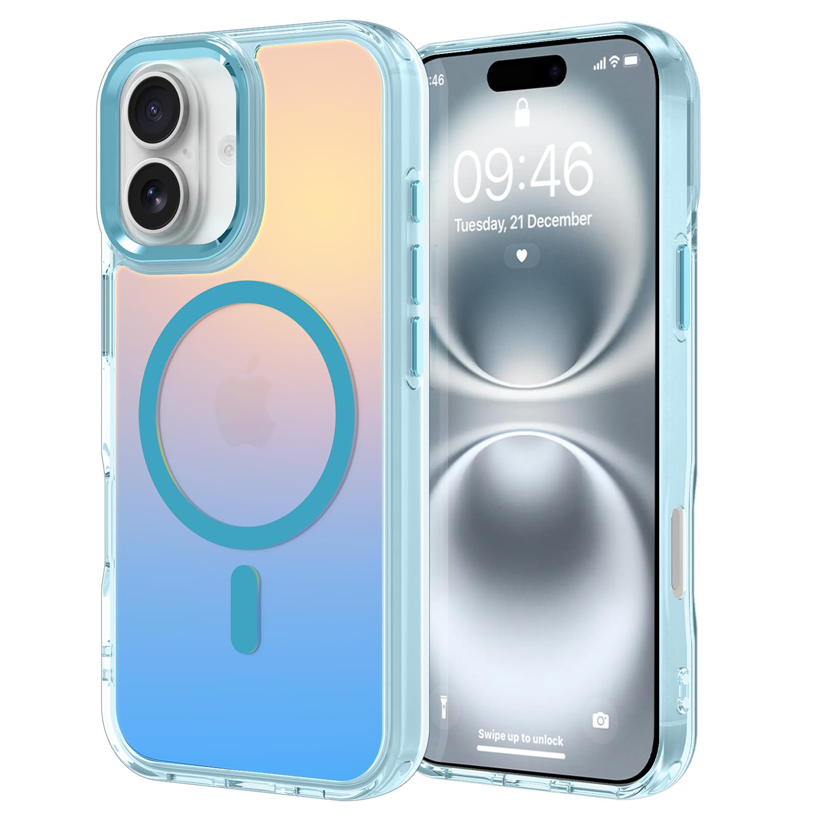 ZIYE Iridescent Case Designed for iPhone 16 Plus Compatible with Magsafe Cute Fluorescent Laser Design Shockproof Protective Phone Cover for Women Girls Men Blue