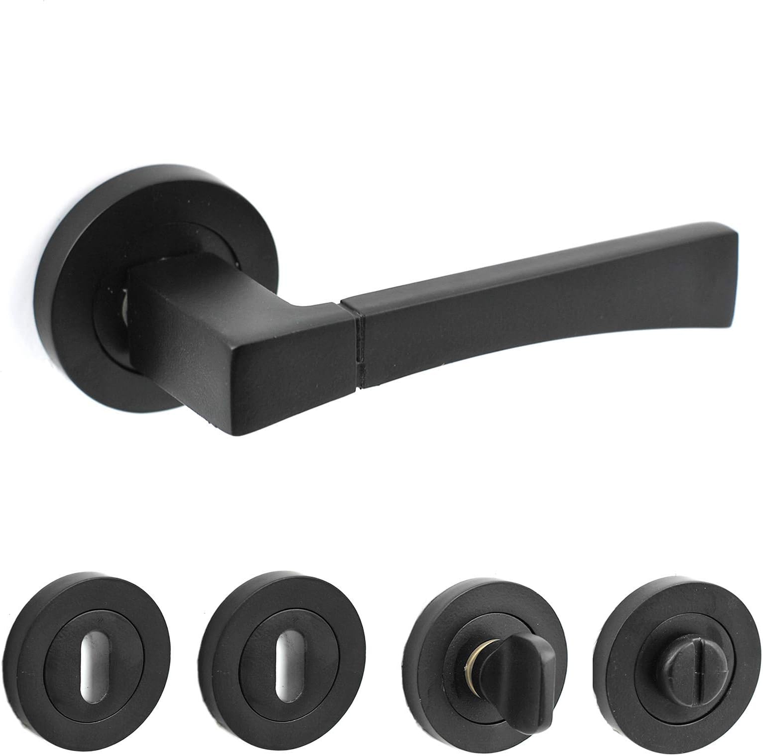 Matt Black Internal Door Handles Lever on Rose Matt Black Finish Internal Door Furniture – Chrome Alloy – Matt Black Modern Internal Door Handles (1x Set of Handle (Lever), Matt Black)