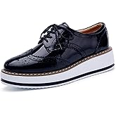 DADAWEN Women's Platform Lace-Up Wingtips Square Toe Oxfords Shoe