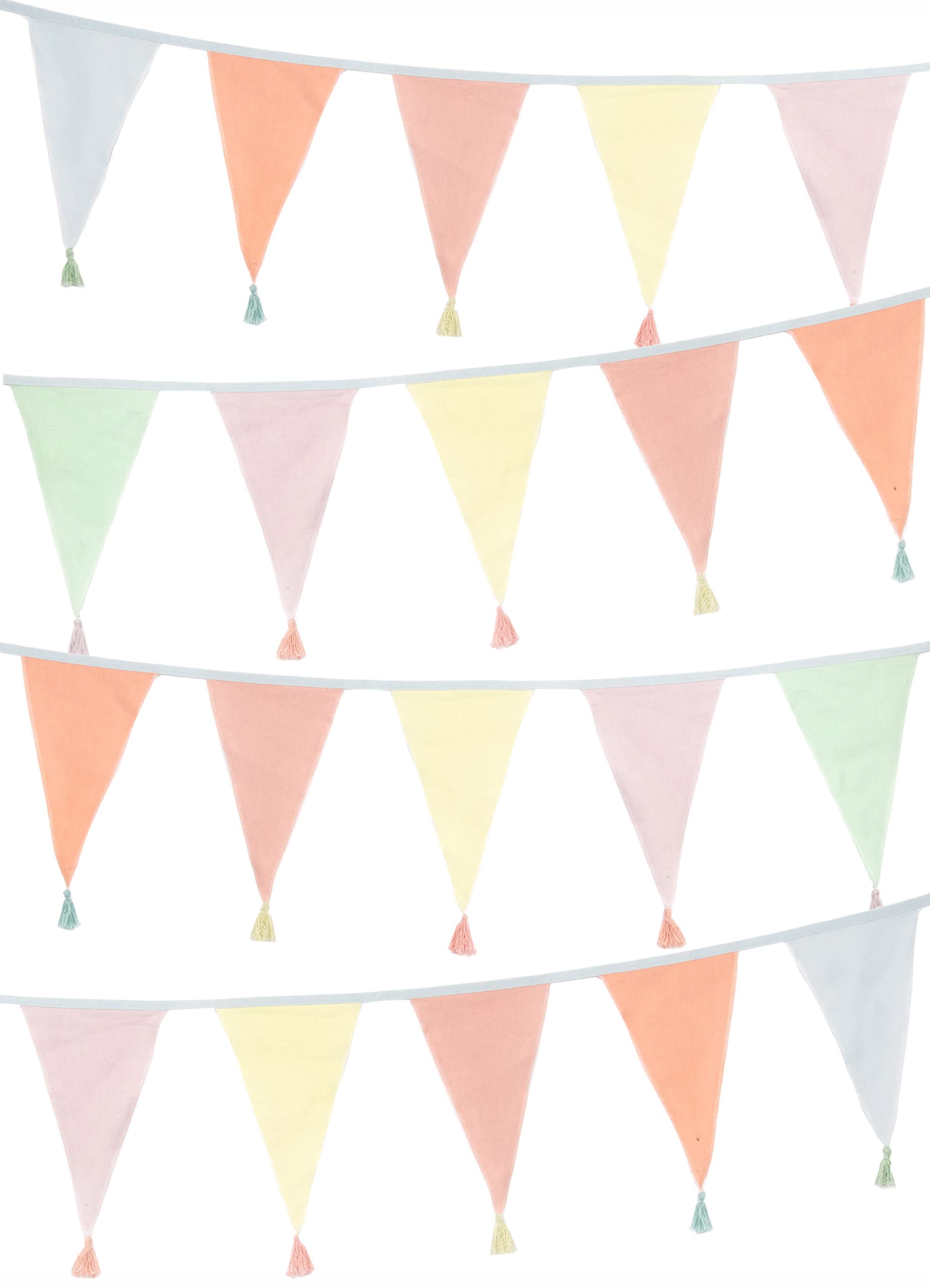 Talking Tables Pastel Fabric Bunting with Tassels-3m | Triangle Flag Pennant Garland, 100% Cotton, Home Décor for Girls Bedroom, Nursery Accessories, Indoor Outdoor Easter Decorations, Baby Shower
