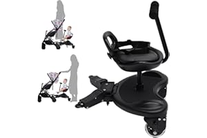 DSMSSEYM Universal Stroller Board - 2-in-1 Sit and Stand Stroller Attachment Stroller Standing Board with Detachable Seat, Holds Children Up to 55 LBs (Black)