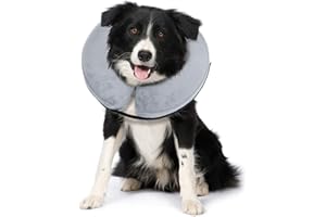 BENCMATE Protective Inflatable Collar for Dogs and Cats - Soft Pet Recovery Collar Does Not Block Vision E-Collar (Medium, Grey)
