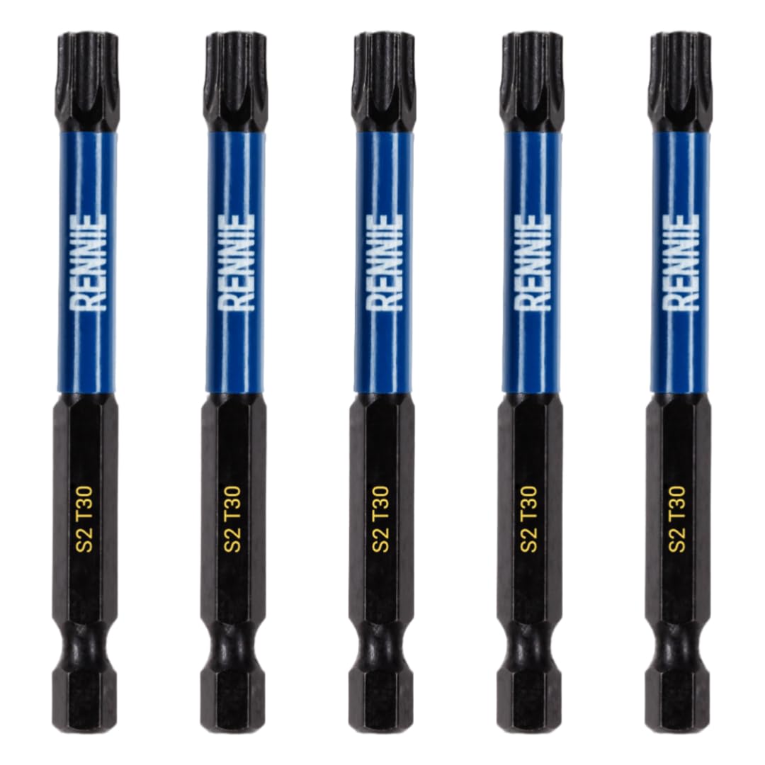 5 x Rennie Tools 75mm Long T30 TX30 Impact Screwdriver Driver Bits Set. Heavy Duty Magnetic Torx Screwdriver Bit Set. Black Oxide Coated Torx Impact Driver Bits. Torx Bit Set.
