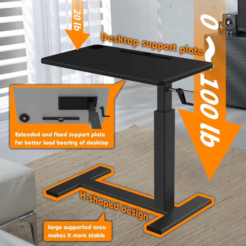 Balee Crank Overbed Table Adjustable Height Desk Rolling Hospital Bed Table with Wheels Over Bed Laptop Table Non-Tilt Table Desk for Home and Office Use (Black and Black Table) : Office Products
