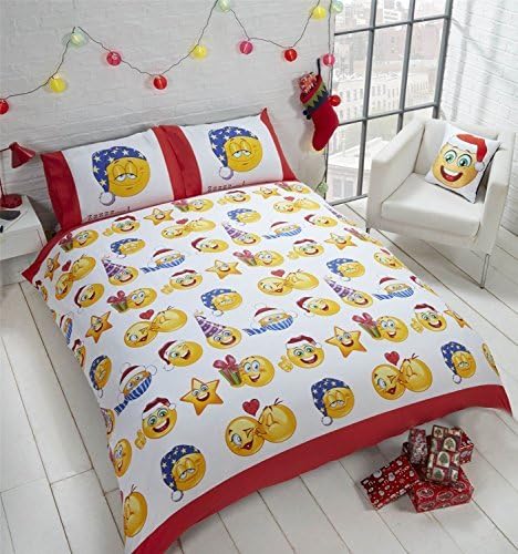 Christmas Faces Festive Xmas Social Media Icons Quilt Duvet Cover and Pillowcase Bedding Bed Set, Multi-Colour, Single by Christmas Faces
