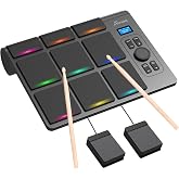 OYAYO 9 Pads Electronic Drum Pad, Electronic Tabletop Drum Set for Beginner, Portable Digital Drum Kit with Velocity Sensitivity, LED Drum Pad Lights, MIDI Support for Mac &amp; PC, Black