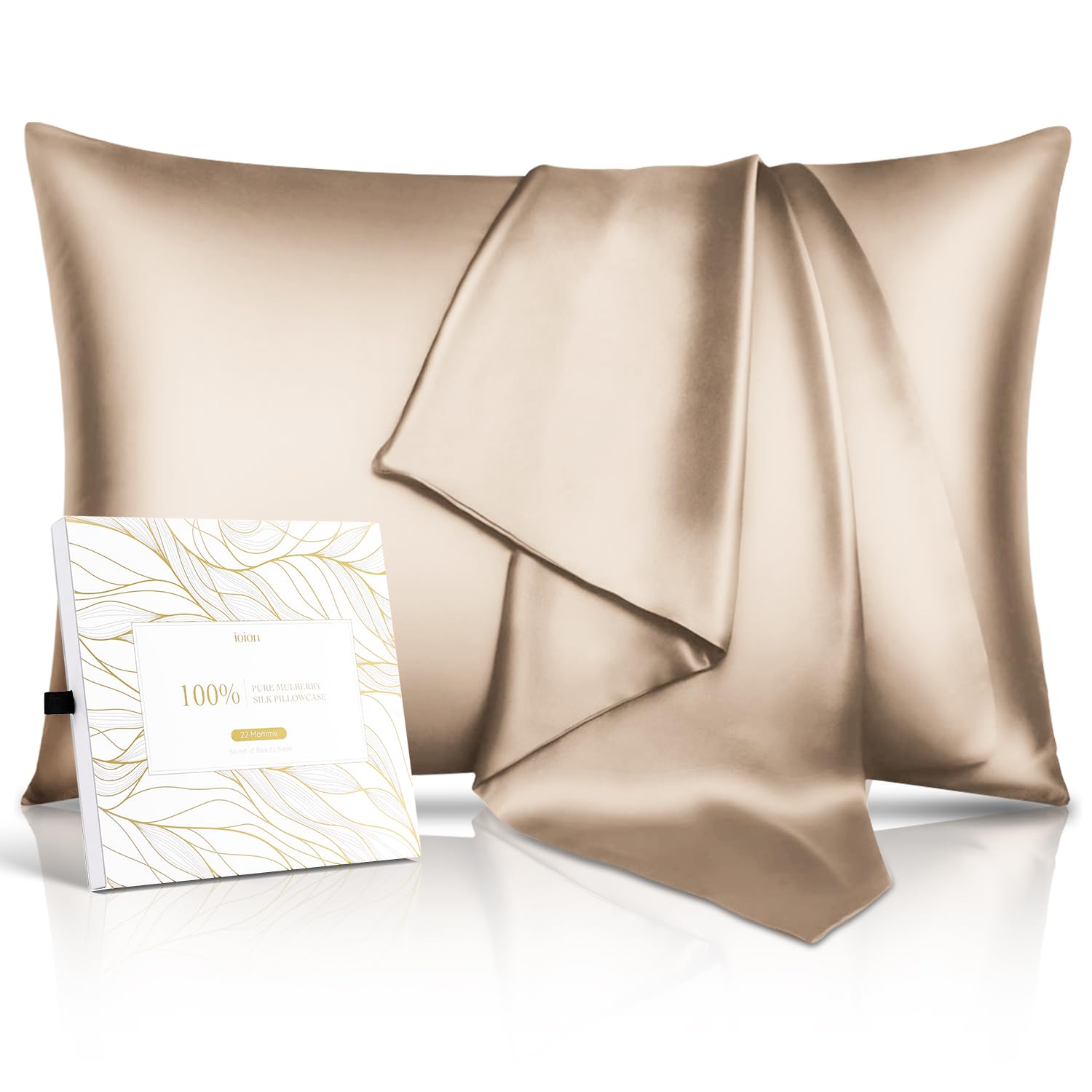 ioion 100% Pure Mulberry Silk Pillowcase for Hair & Skin - 22 Momme 6A High-Grade Fibers - Anti-Aging, Anti-Sleep Crease, Cooling Satin Pillowcases with Hidden Zipper (King 22x36 Inches)