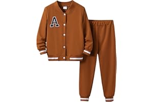 Cakaner Boys Color Block Button Down Shirt and Jogger Pants Button Up Sweatsuits Sets (Size: 5-12T)