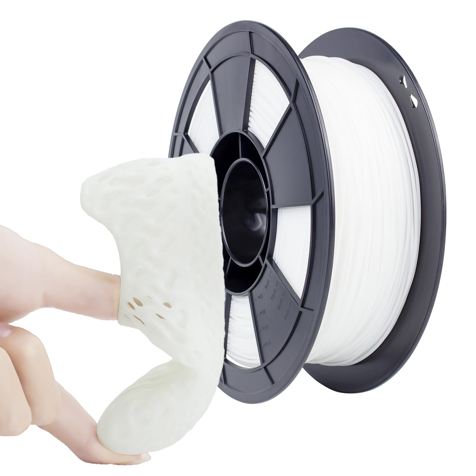 ZIRO 95A Flexible TPU Filament 1.75mm, 3D Printer Filament 1.75mm TPU Flexible Filament 0.8KG Spool, Dimensional Accuracy +/- 0.05mm, White