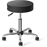 CLORIS Round Rolling Stool Hold up to 400 LBS Height Adjustable Swivel Chair Metal Feet with Wheels for Spa, Massage, Salon, Home, Office, Medical, Tatoo, Bar Black
