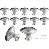 Waziaqoc Mushroom Knobs, Silver, 1-3/16 inch, 12PCS | Stainless Steel, Round Drawer Knob Pull Handle, Mounting Screws Included, For Chest Cabinet Cupboard Drawer