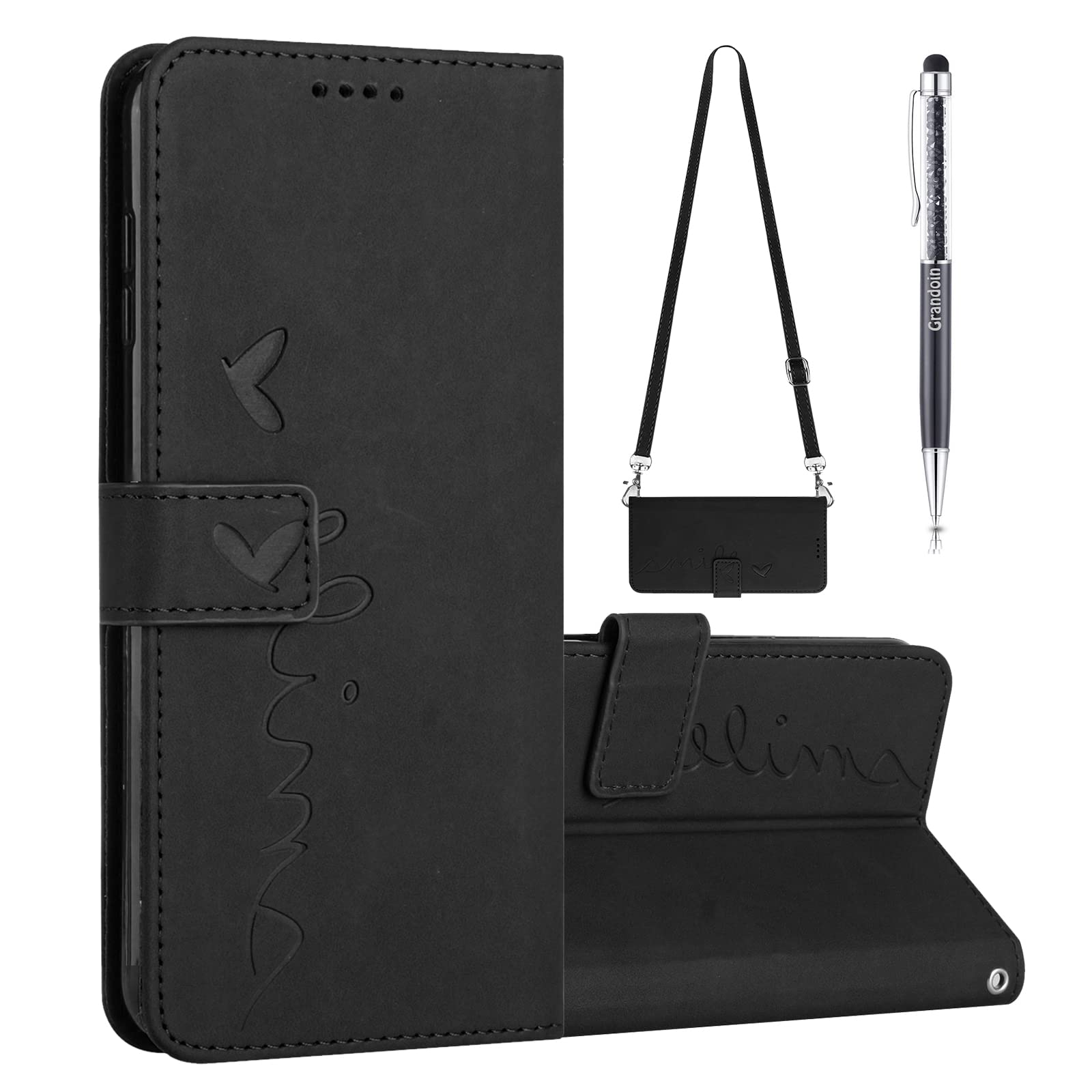 Grandoin Compatible with iPhone XS Max Crossbody Case, PU Leather Wallet Lanyard Case with with Card Holder, Magnetic Flip Folio Cases Cover with Shoulder Strap for iPhone XS Max (6.5 Inch) (Black)