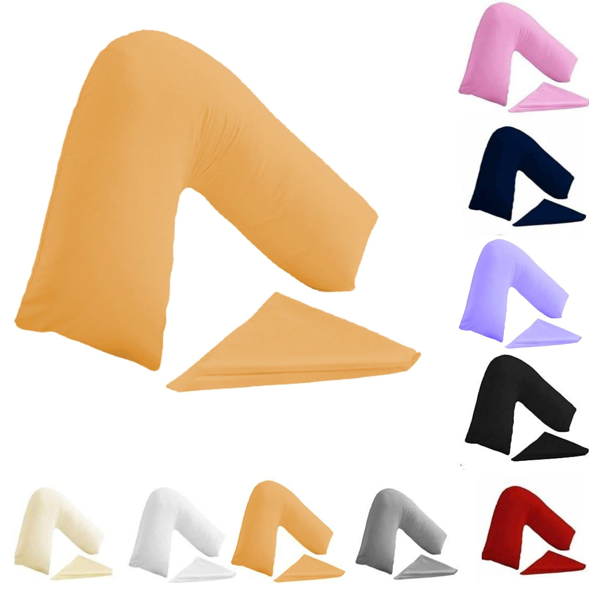 Buzzbuy V shaped pillowcase cover, 100% Poly-cotton Back & Neck Support Orthopaedic Pregnancy/Nursing V Pillowcase cover only (Mustard)