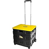 Dbest Products Quik Cart Sport Collapsible Rolling Crate On Wheels For Teachers Tote Basket 80 Lbs Capacity, Made From Heavy Duty Plastic Used As A Seat, Black, Compact + FS