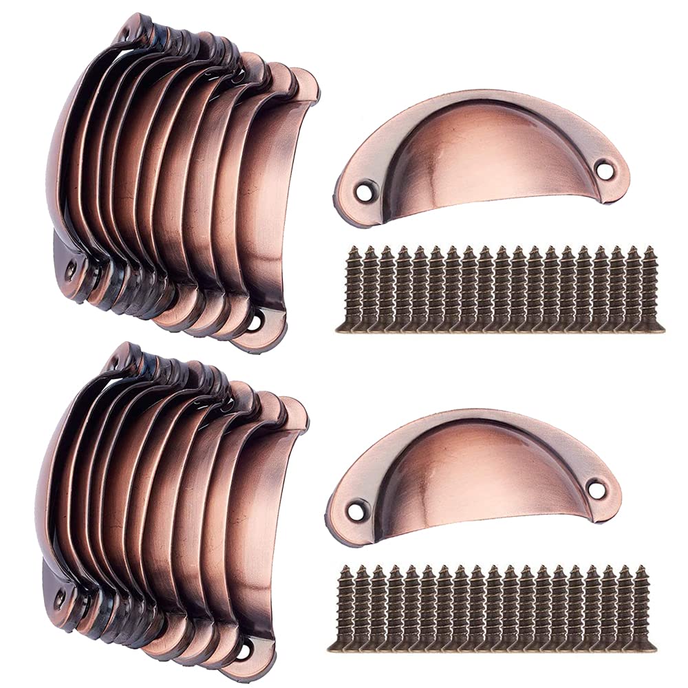 Bestgle 20Pcs Retro Shell Cup Handles,Brushed Red Copper Kitchen Cupboard Drawer Pull Handles with Screws (81 x 35mm) for Cabinets, Dressers & Furniture Replacement