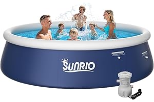 Sunrio 2025 Upgrade 12'*33" Round Inflatable Top Ring Above Ground Swimming Pool Fast Easy to Set Up with 530GPH Filter Pump for Summer Outdoor Garden Backyard Childen Adults