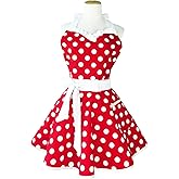 Hyzrz Lovely Sweetheart Retro Kitchen Aprons Woman Girl Cotton Polka Dot Cooking Salon Dress Pinafore Vintage Apron Mothers Gift (Red)
