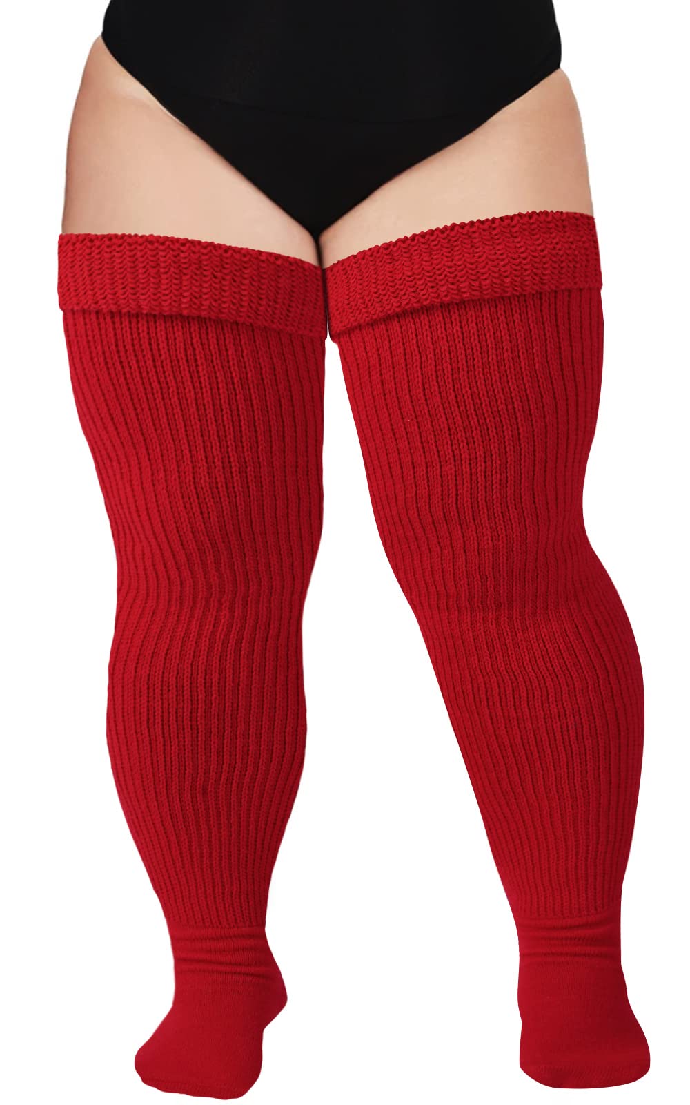 Photo 1 of Womens Thigh High Socks for Thick Thighs- Extra Long & Thick Over the Knee Stockings- Leg Warmer Boot Socks Red
