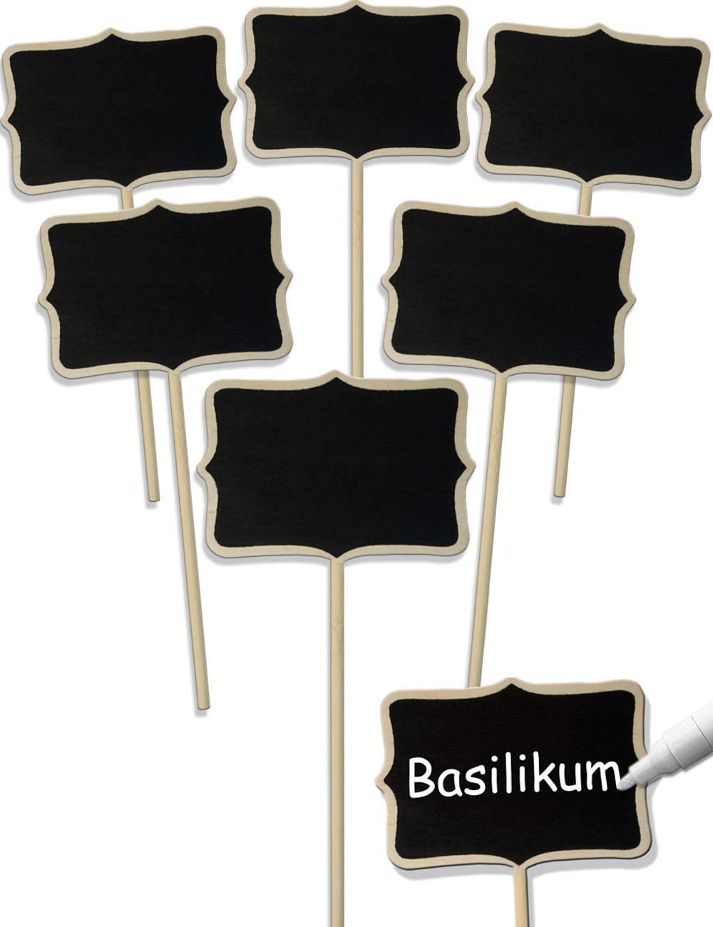 HomeTools.eu Classic Wooden Plant Signs for Beds Balconies Herbs Garden Flower Tubs Can Be Written On 22 cm Classic Set of 6