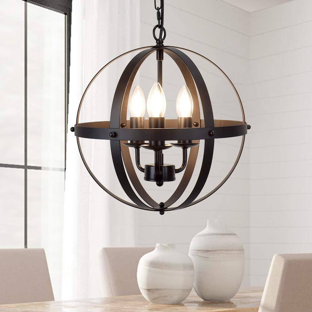 Depuley Globe Industrial Pendant Light Black Metal Vintage Ceiling Light E14 Dining Room Diameter 32 cm and Applicable for Restaurant, Stairs, Hall and Bedroom Bulbs Not Included — image 1