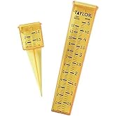Taylor 2-in-1 Rain and Sprinkler Gauge Outdoor - 5 Inch | 5 Inch Rain Gauge with 1 Inch Sprinkler Gauge, Weather Resistant, Post or Ground Mount, Yellow High-Visibility Design