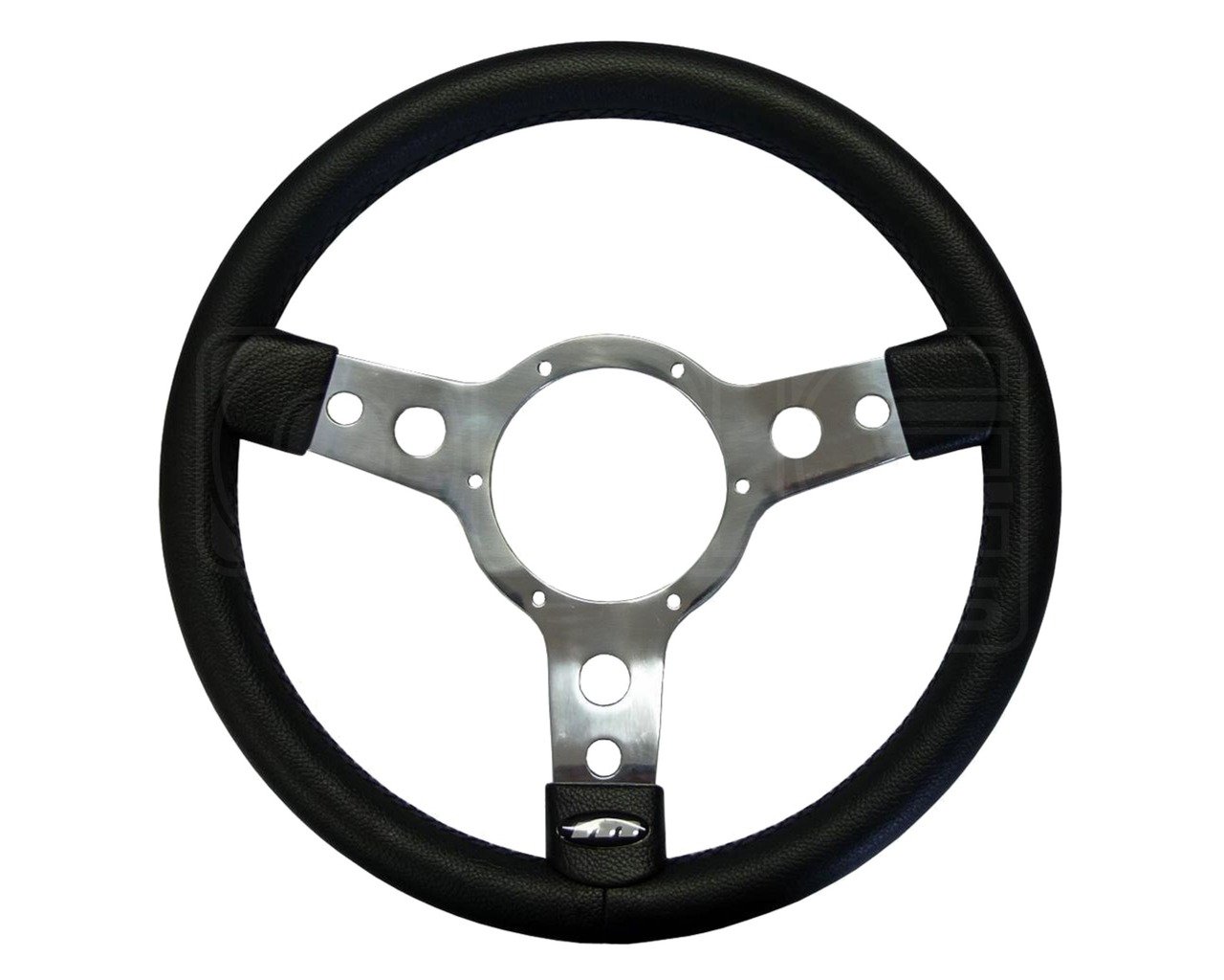 Mountney 33SPLB Polished Center Semi - Dished 3 Spoke, Black Leather