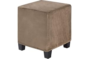 M METERXITY 1-Pack Square Ottoman Cover, 13 x 13 x 15 Inch Stretchable Velvet Fabric Ottoman Slipcover Footstool Foot Rest Pr