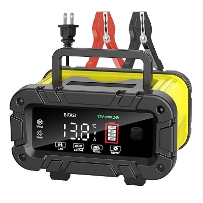 E-FAST 20A Smart Car Battery Charger, 12V 24V Maintainer & Desulfator - Compatible with LiFePO4 Lithium, AGM, Gel, SLA, Deep Cycle - High-Power Trickle Charger for Car, Truck, RV, Boat, Marine
