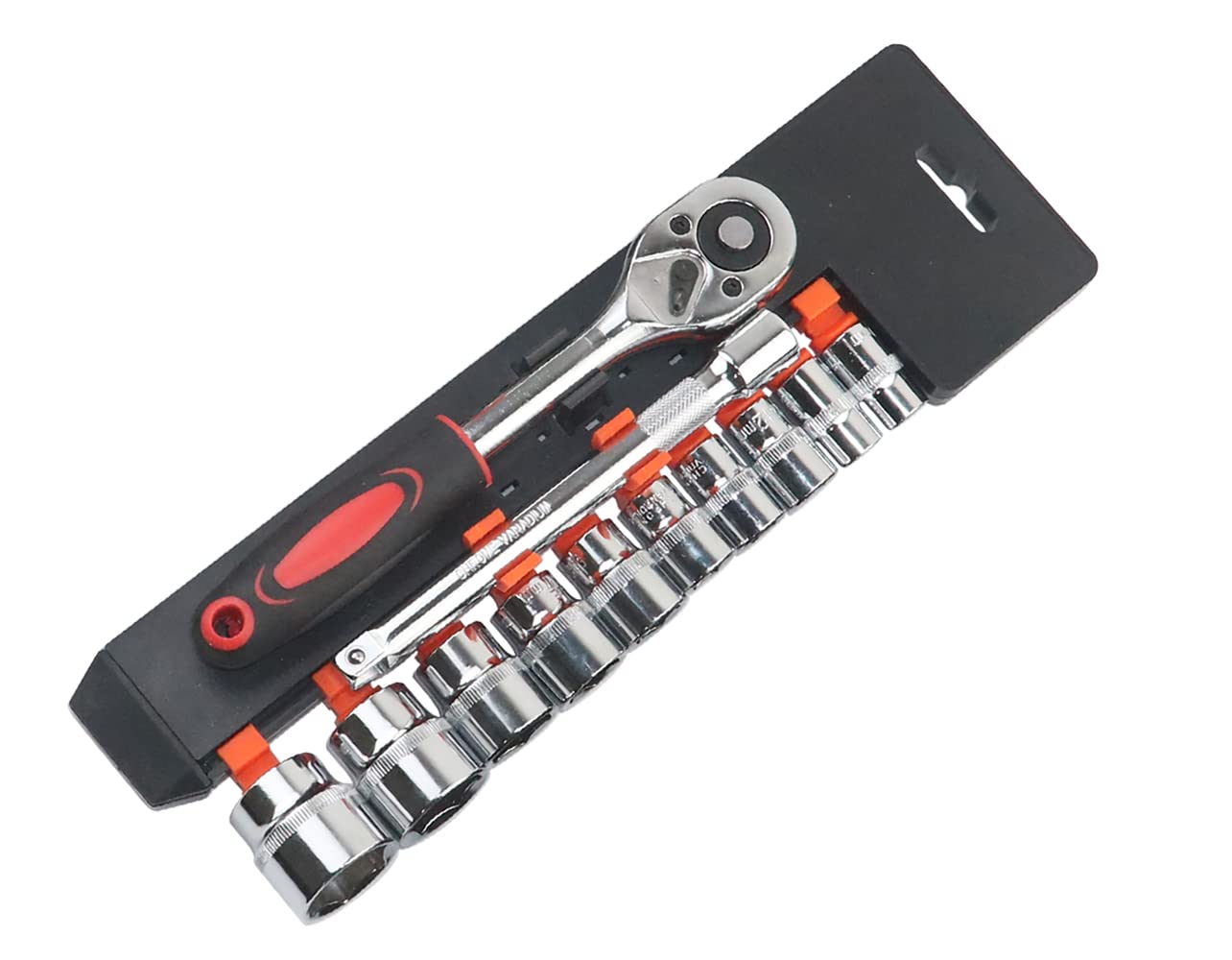 YEBOCIYO 3/8" Socket Wrench Set 12 pcs Ratchet CR-V with Hexagon Bit Inserts 8-19mm and Adapter Extension for Craftsmen, Mechanics, Repair