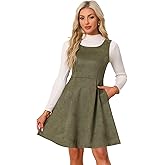 Allegra K Pinafore Dress for Women's Sleeveless Casual Vintage Faux Suede t Shirt Dresses