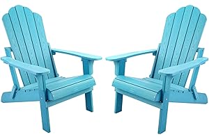 hOmeHua Folding Adirondack Chairs Set of 2, HIPS Foldable Adirondack Chairs Weather Resistant, Plastic Outdoor Chair for Patio, Backyard Deck, Fire Pit Lawn Porch (Lake Blue)