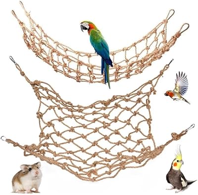 CQJ 2 Packs Natural Bird Rope Net Parrot Swing Hammock 12x8 inch S