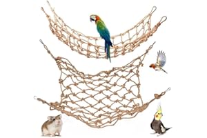 HOKABLE 2 Packs Natural Bird Rope Net Parrot Swing Hammock for Birds Parrot Ladder Macaw Hanging Hammock Activity Toy for Rats Parakeet Cockatiel Cockatoo Conure African Grey Budgie（M 14x11inch）