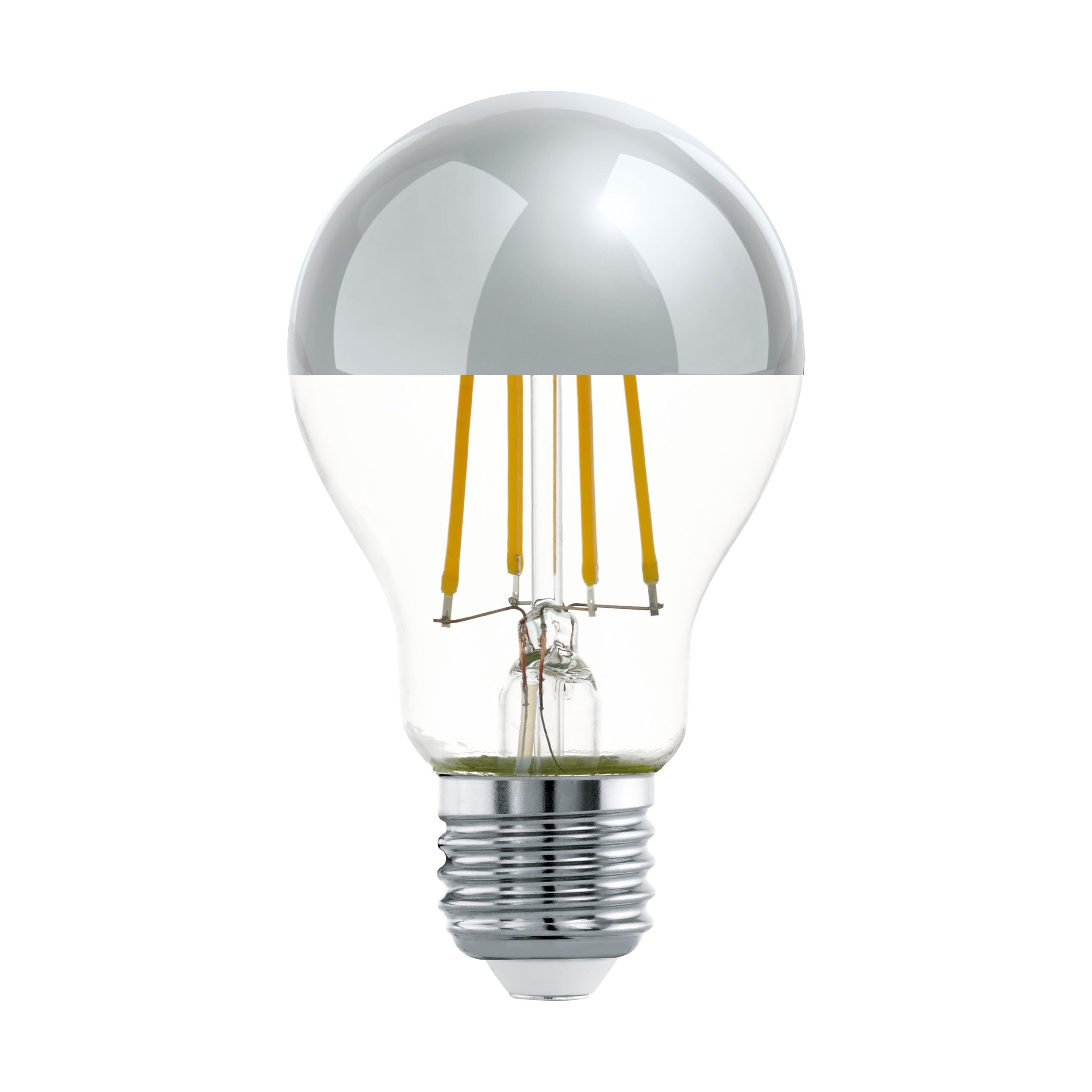 Eglo LED Filament Light Bulb with Silver Crown Mirror top, Half-Mirrored Edison lamp, 7.5 watt (Equivalent to 60 watt), 806 Lumen, Warm White Glow, 2700 Kelvin, A60, Ø 2.4"