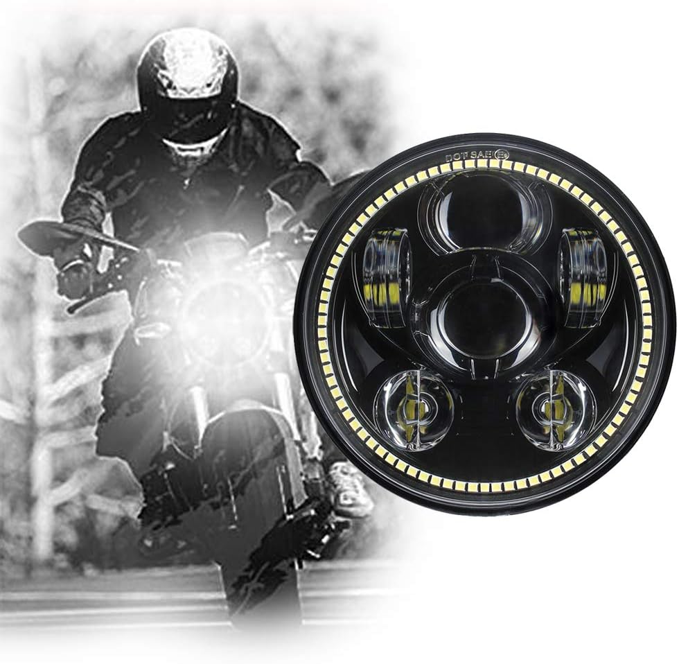 Atubeix 5-3/4 5.75"Inch LED Halo DRL Headlight Motorcycle Projector Driving Lights Hi/LOW Headlamp Fit for Dyna Street Bob Super Wide Glide Night Rod Train Softail Deuce Custom Sportster Iron 883
