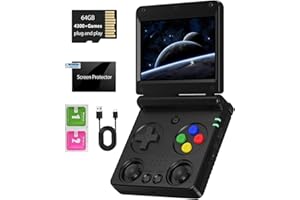 VOACLE RG34XXSP Foldable Retro Handheld Game Console , 3.4 Inch IPS Screen Linux System Sunken Dual Joystick Built-in 64G TF Card 5000+ Games Handheld Emulator Support 5G WiFi Bluetooth TV Output(Black)