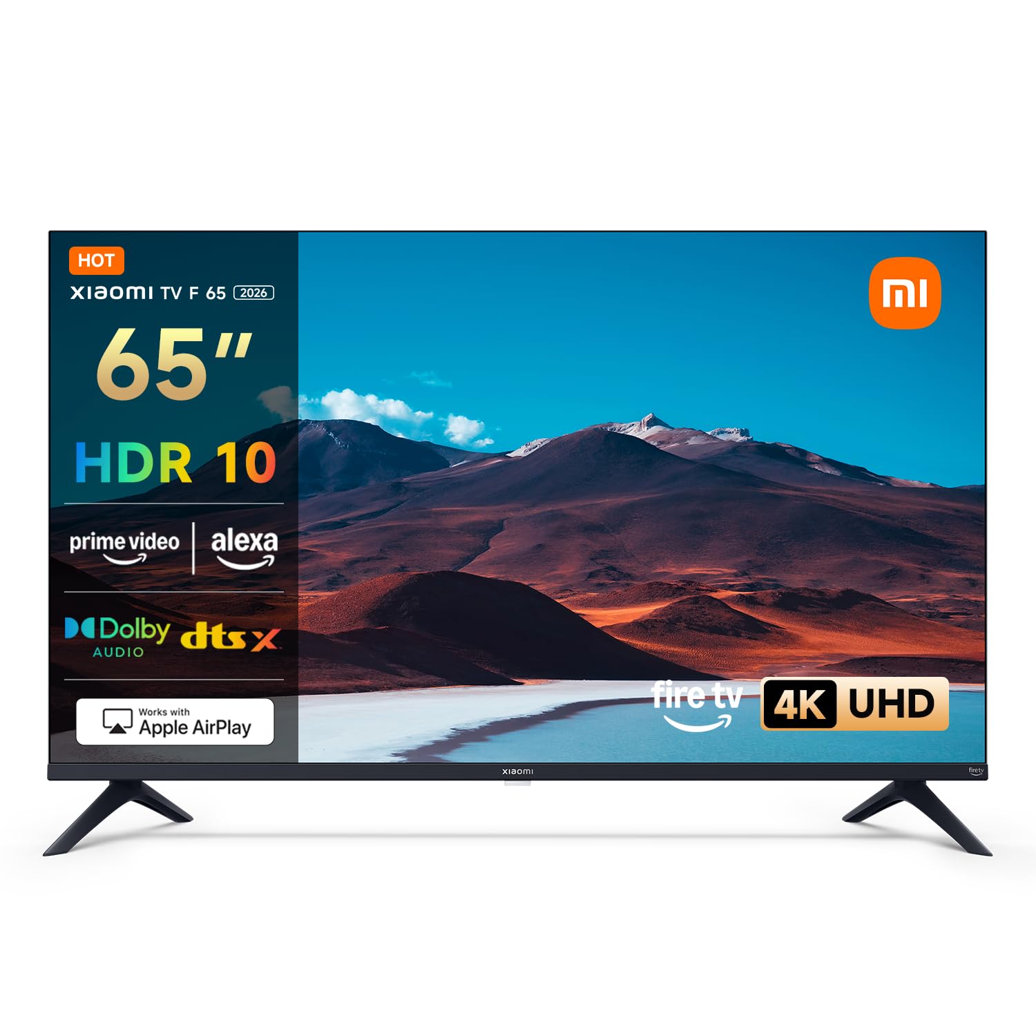 Xiaomi TV F 65, 65 Zoll (165 cm), 4K UHD, Smart TV, Fire OS8, Triple Tuner DVB-C/S/S2/T/T2,HDR10, MEMC, 60Hz mit 120Hz Game Boost Mode,Sprachsteuerung mit Alexa,2GB+32GB, Kompatibel mit Apple AirPlay