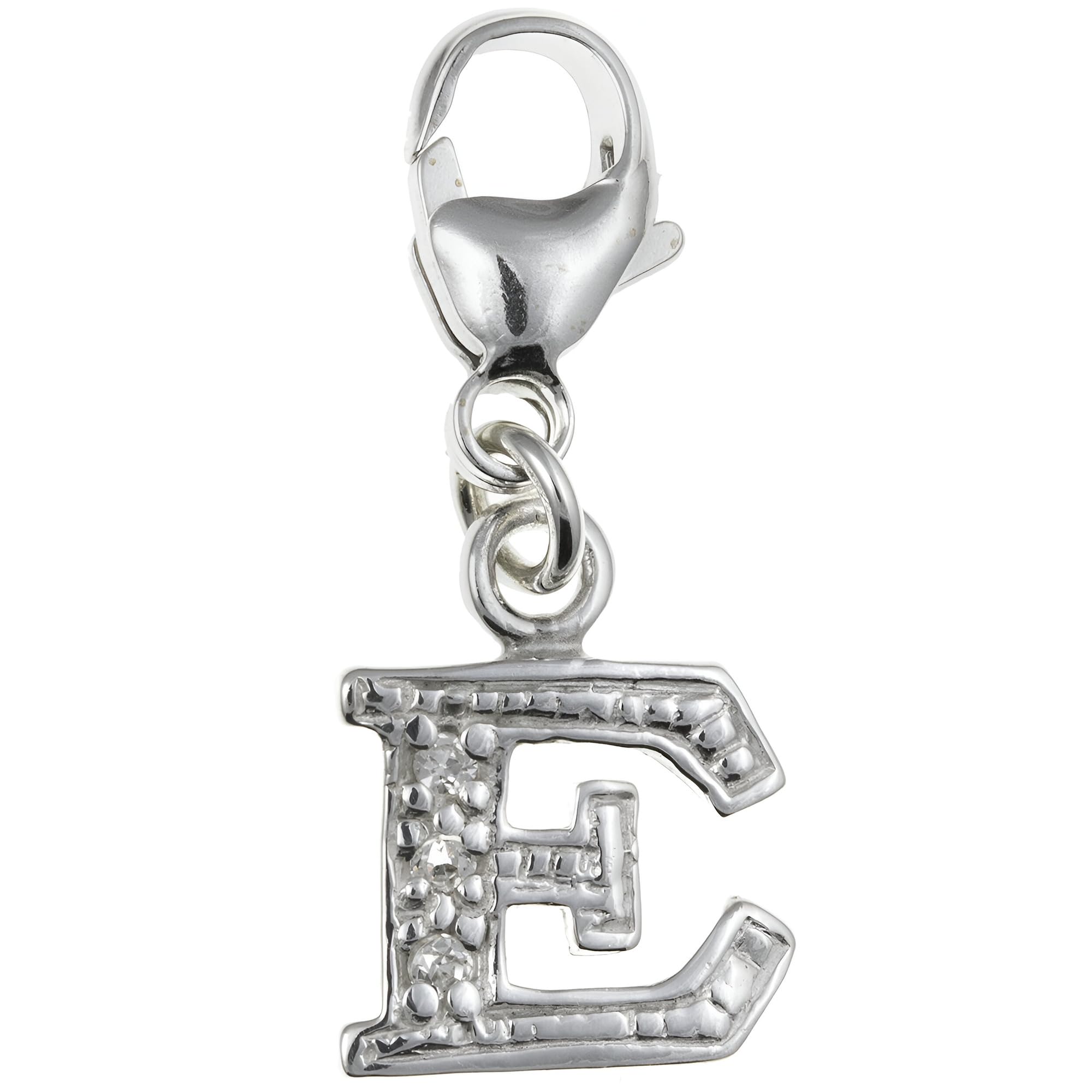 Capital Letter E Alphabet Initial 925 Sterling Silver Clip On Charm Pendant with CZ Cubic Zirconia Stones for Women - Letter Charms Compatible with Thomas Sabo Charms Bracelet Necklace