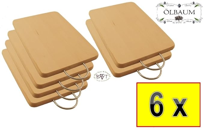 6x Picknick Holzbrett NATUR groß - robuste, hochwertige 16 mm starke Picknick Holzbrettchen natur mit abgerundeten Kanten, Ma