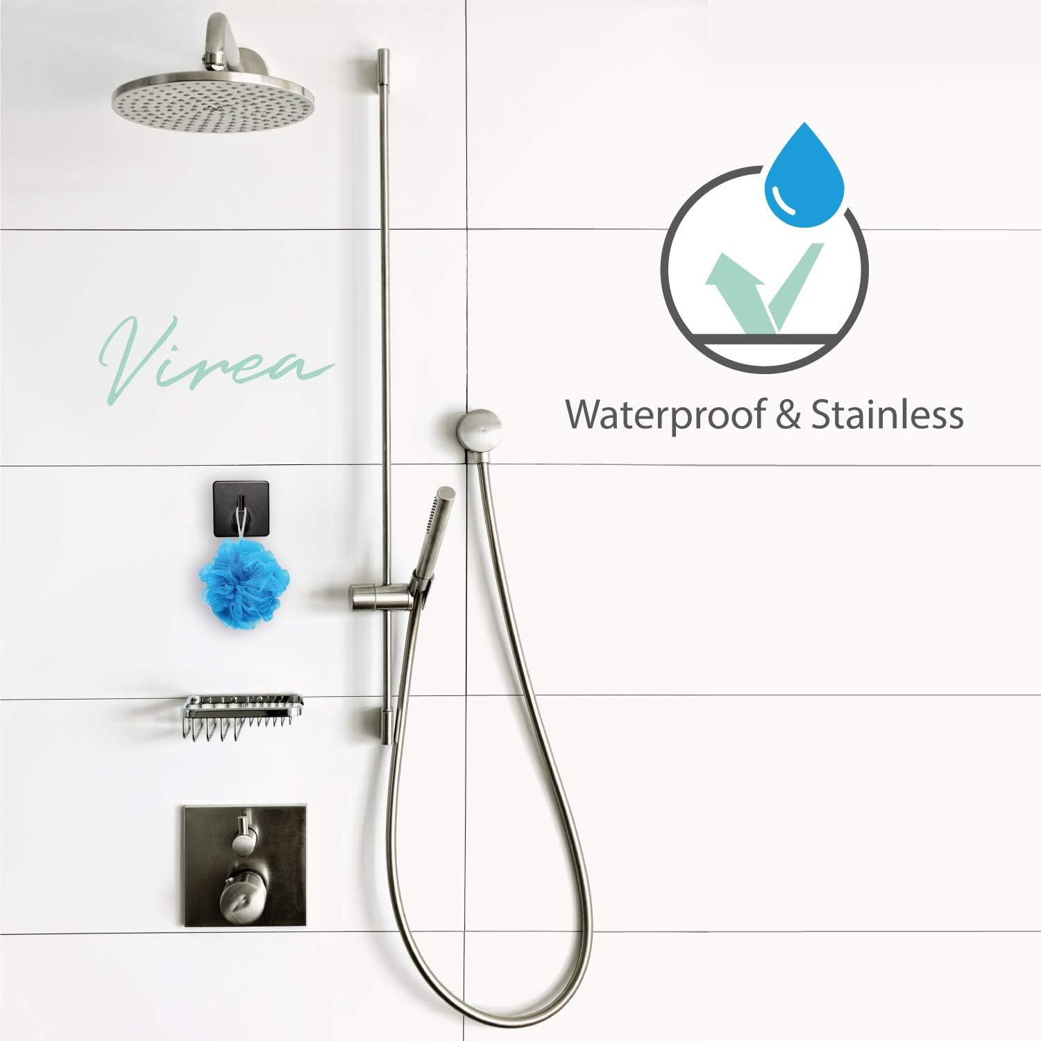 virea Self-Adhesive wall Hooks Without Drilling Set of 4 in Black, Waterproof Adhesive Hooks Made of Stainless Steel - Image 5