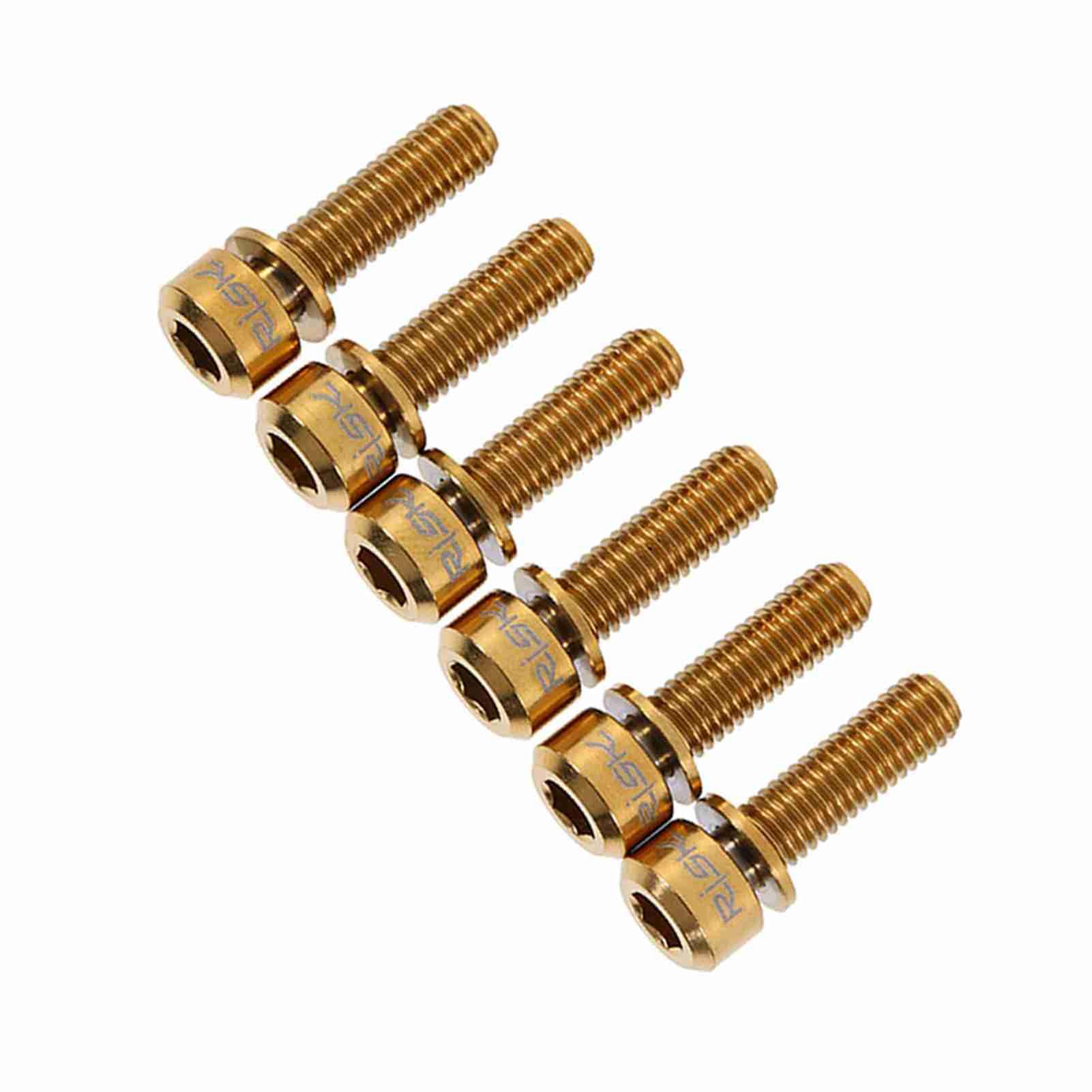 Dioche Bike Stem Bolts, 6pcs Mountain Bike Stem Bolts, M5 x 18mm Titanium Stem with Washer Replacement for Bicycle(Golden)